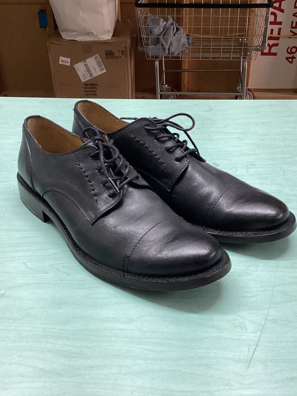 Frye Black Leather Derby Shoes
